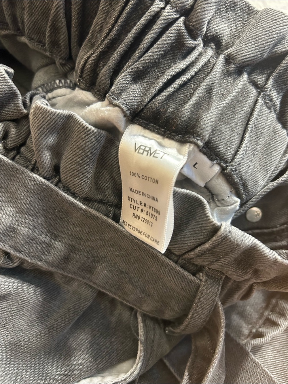 VERVET GRAY WASH HIGH-RISE PAPER BAG DENIM SHORTS MATCHING TIE BELT RETRO SIZE L - Picture 7 of 11